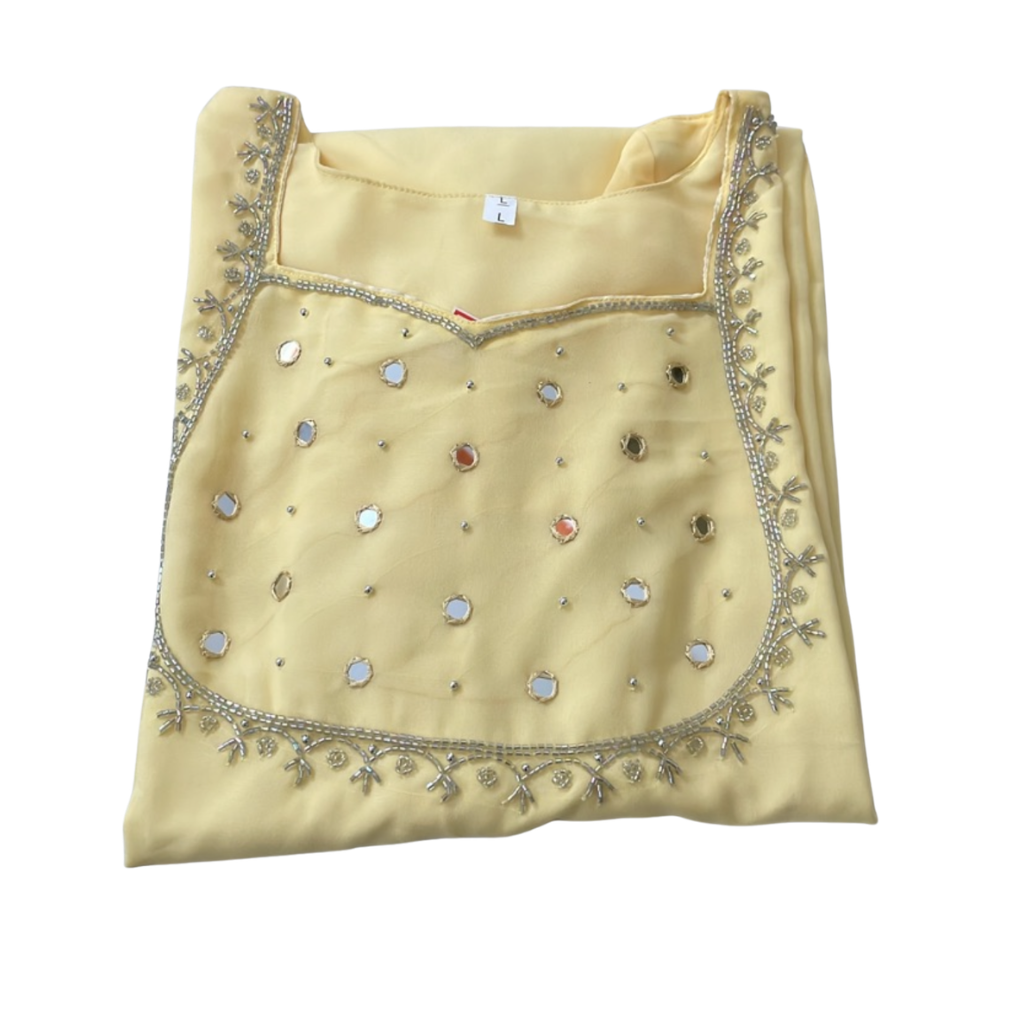 Yellow Georgette Hand work aline kurti
