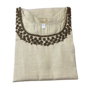 Beige Hand work Kerala cotton side cut kurti