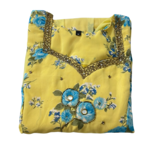 Yellow Georgette Hand work aline kurti