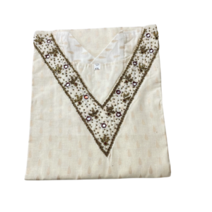 White Hand work kerala cotton side cut kurti