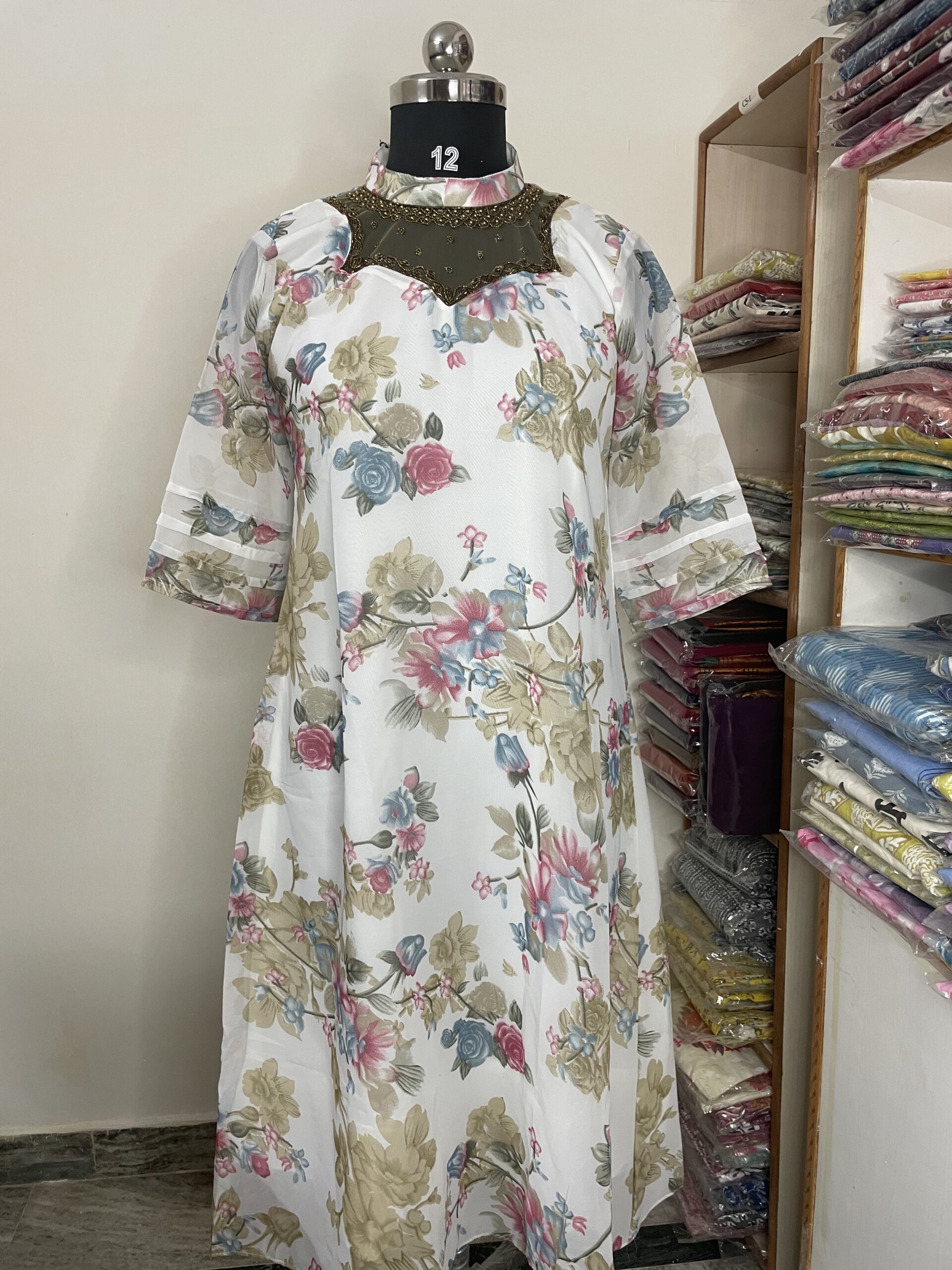 Jewelneck Georgette aline kurti - Image 2