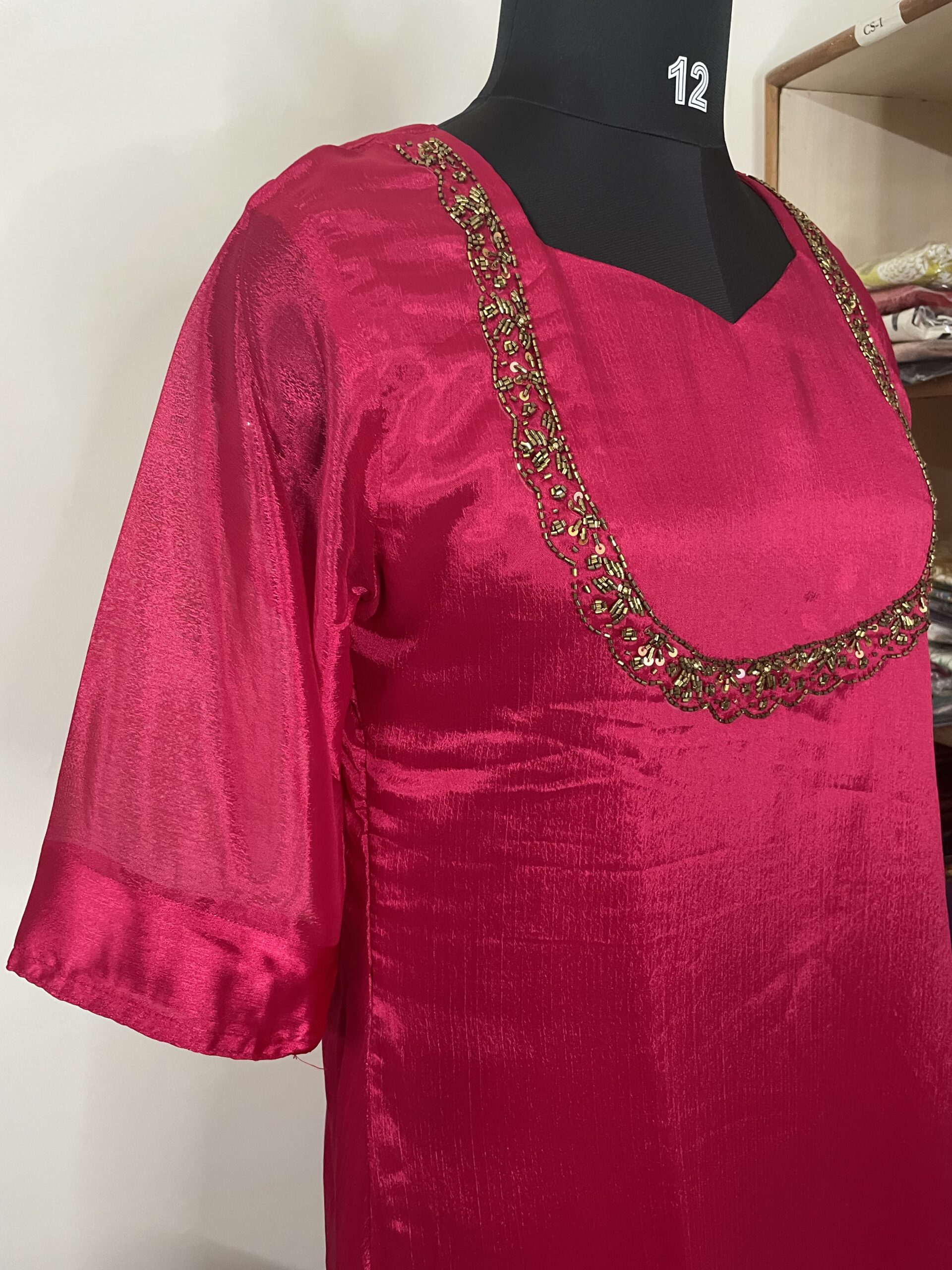 Pink Georgette Hand work aline kurti - Image 5