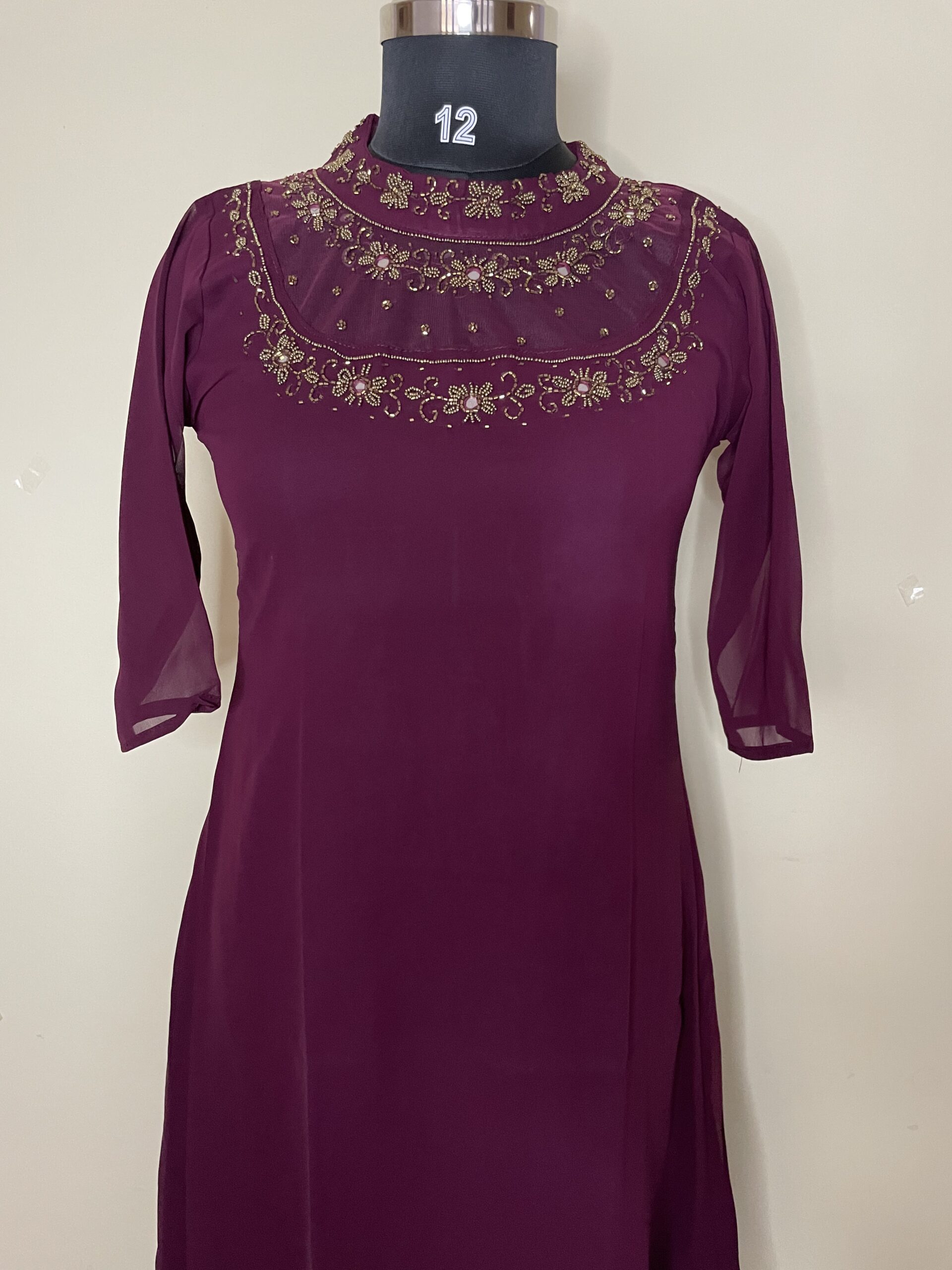 Jewelneck Aline Georgette Kurti - Image 4